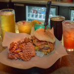 jt hannah's burger with sweet potato waffle fries and cocktails