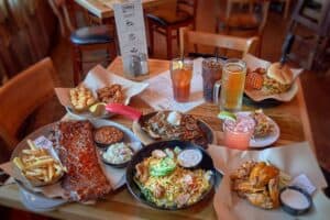 table of food at J.T. Hannah's Kitchen in Pigeon Forge