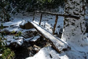 hiking trail in the Smokies covered in snow